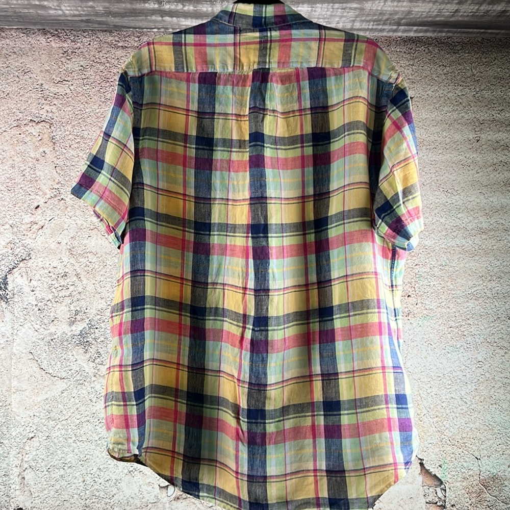 RALPH LAUREN Short Sleeve Shirt Sz. xL100% Linen Plaid Tartan Colorful A614 - Picture 4 of 4